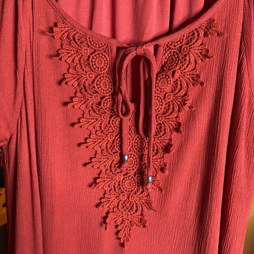 Anthropologie NAÏF Terracotta Embroidered Lace Cottagecore Shift Dress Small - Picture 7 of 9